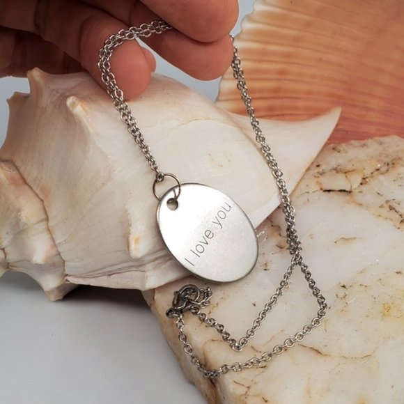 Simple I LOVE YOU Medallion Tag Pendant Hypoallergenic Jewelry Gift - Picture 1 of 5